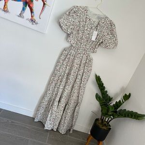Wayf Cream Maxi Dress with Pink and Green Floral Print
